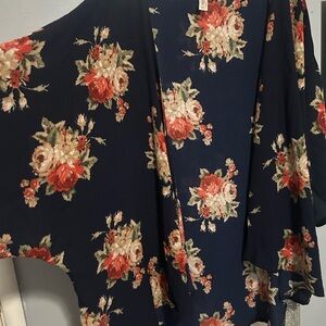 Navy Floral Kimono Cover-Up